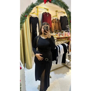 Kalp Taş Aksesuarlı Midi Elbise