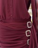 Bordo Taşlı Gömlek Elbise
