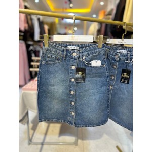 Önü Full Düğmeli Kot Etek